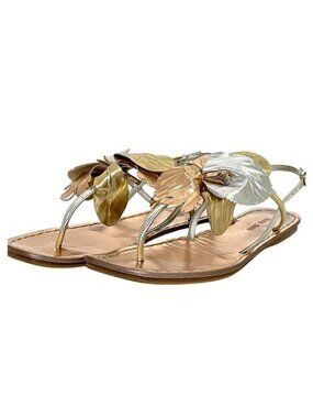 Miu Miu Sandals Ankle Strap Flower Motif Leather Bronze